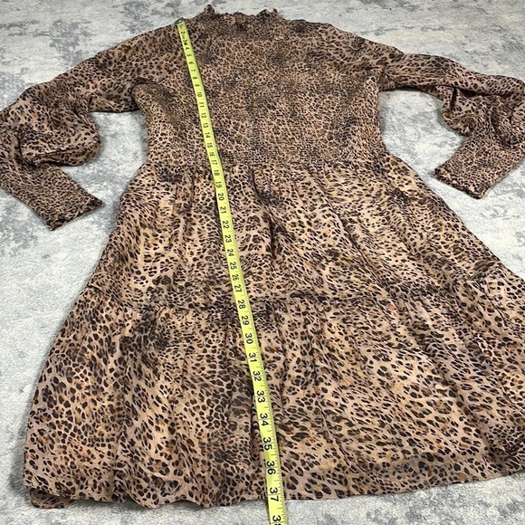 ML Monique Lhuillier Leopard Animal Print Crepe de Chine Mini Dress Long Sleeve - Picture 9 of 15